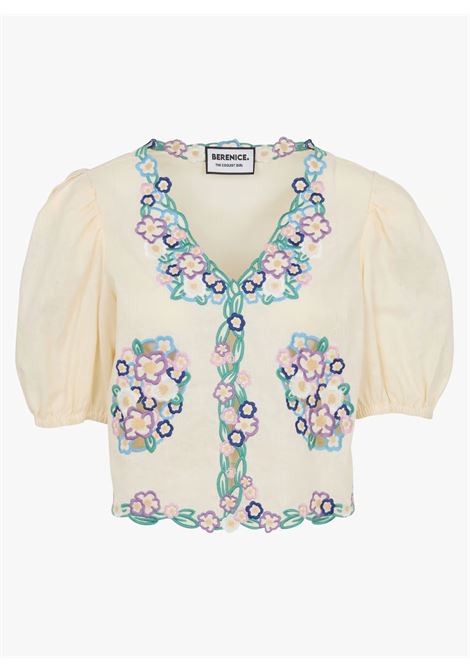 Top oversize in lino e cotone ricamato con scollo a V Berenice | CAMICIE | 22CLARITAOFF WHITE